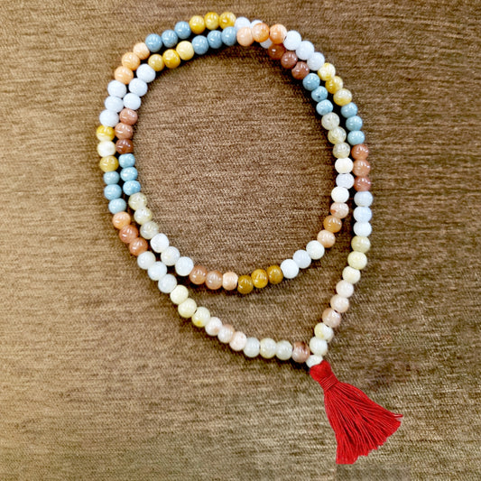 Yellow Agate and Burma Zade Mala