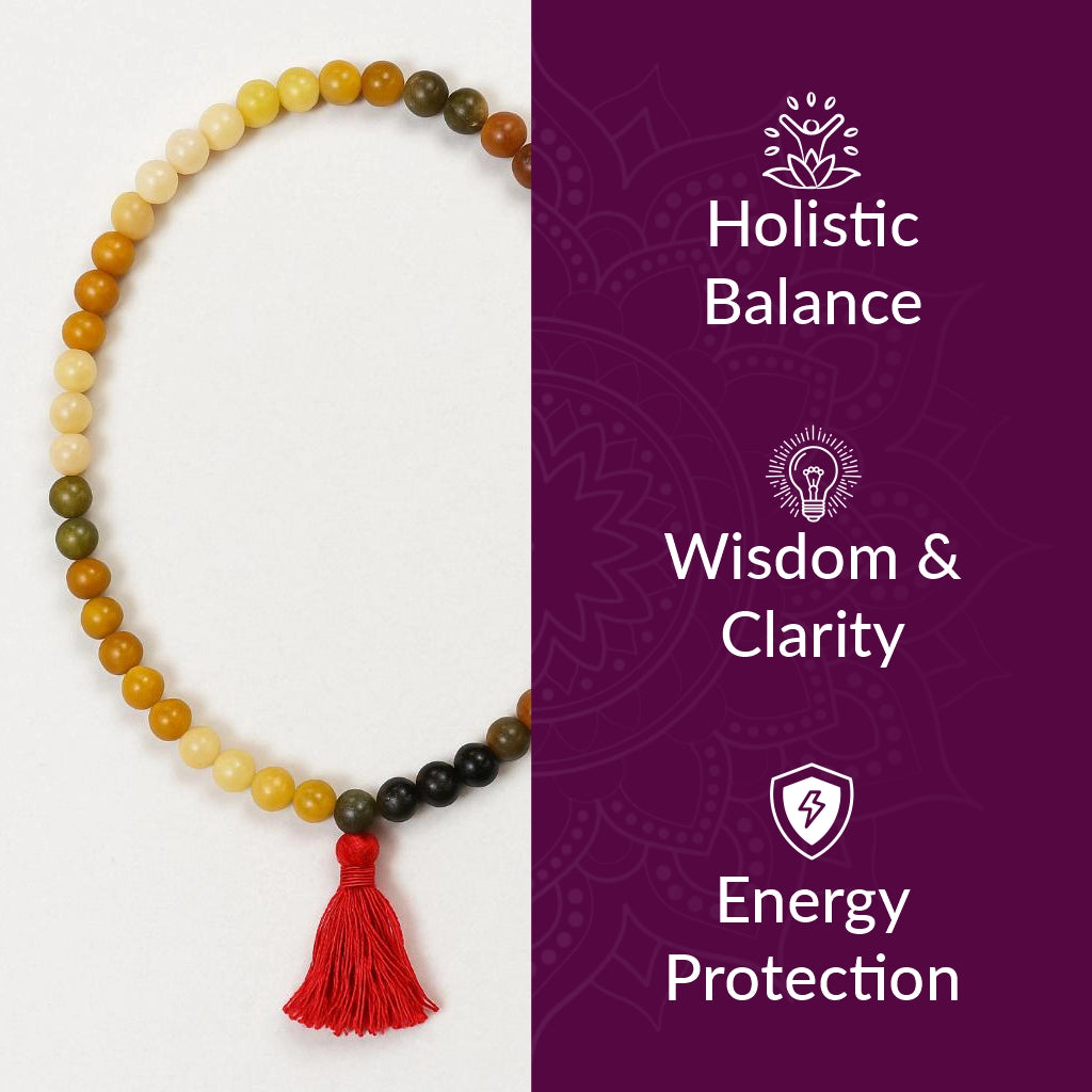 Yellow Agate and Burma Zade Mala